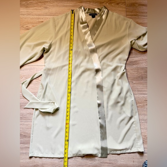 Halston 2X Sage Green Sheer Robe & Slip Dress Set Satin Trim Elegant Lounge - Picture 16 of 16